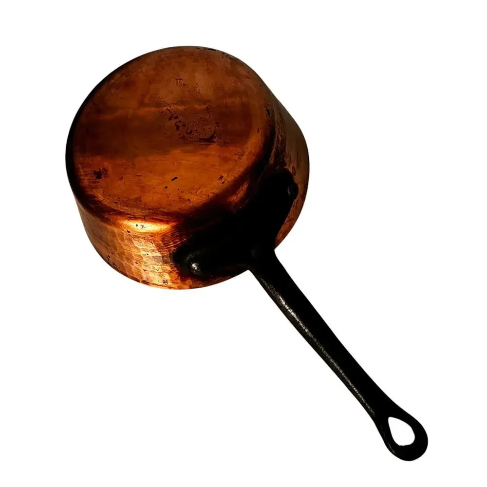 E Dehillerin Paris 7” Copper Fluted Sauce Pan Tin Interior Cast Iron Handle